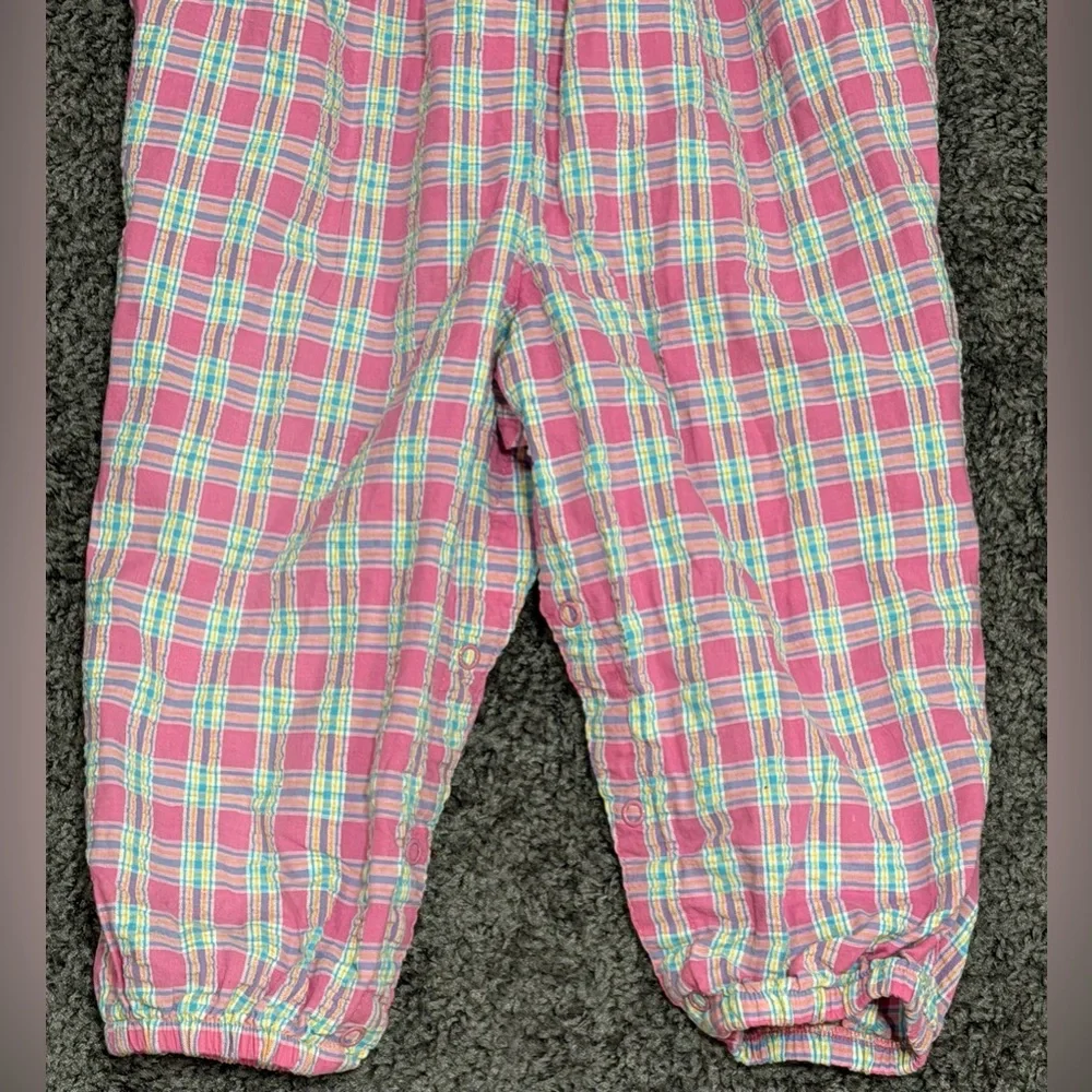 OSH KOSH Vintage Pink Plaid White Eyelet Collar Jumpsuit Bubble size 24 Months